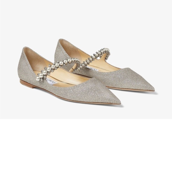 Jimmy Choo Baily Embellished Crystal Pearl Flats - Picture 1 of 8